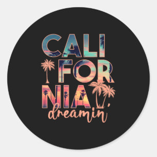 カリフォルニアドリーミングビーチパームツリーサマーバカチオ ラウンドシール