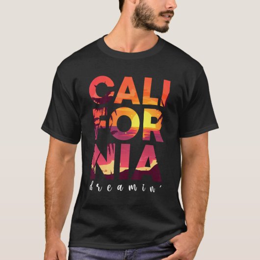 カリフォルニアドリーミングビーチパームツリーサマーロスアン Tシャツ (正面)