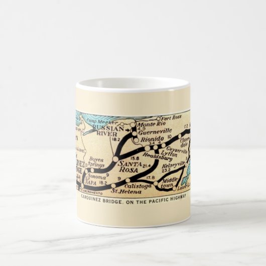カリフォルニアノースベイヴィンテージの地図 コーヒーマグカップ (中央)