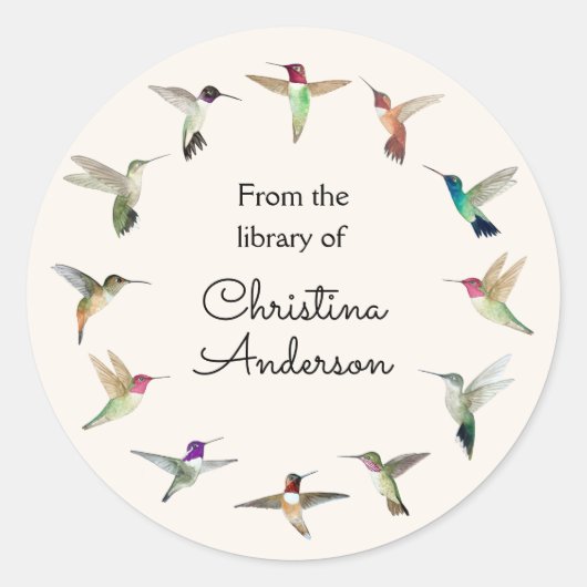 カリフォルニアハミングバーズブックプレート ラウンドシール (正面)