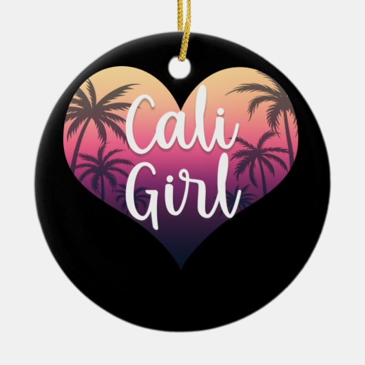 カリフォルニアハートパームツリーズサマーカリガール セラミックオーナメント (正面)