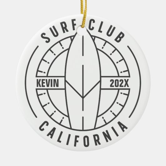 カリフォルニアパーソナライズされたサーフクラブクリスマス セラミックオーナメント (正面)