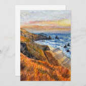 カリフォルニアビーチサンセットウォーターカラーグリーティングカード サンキューカード (正面/裏面)