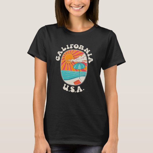 カリフォルニアビーチサン海USA Tシャツ (正面)