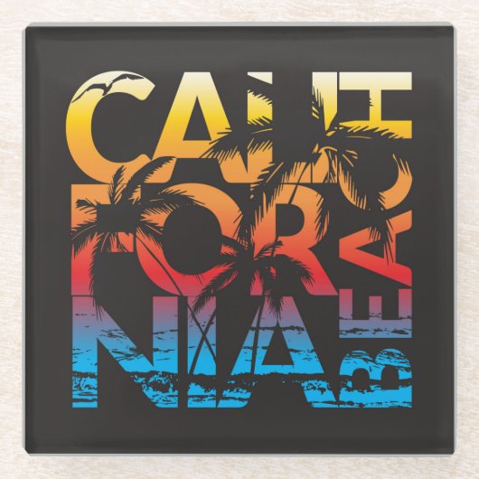 カリフォルニアビーチポスター ガラスコースター (正面)