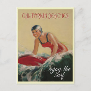 カリフォルニアビーチヴィンテージトラベルサーファー ポストカード