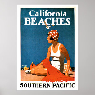 カリフォルニアビーチヴィンテージトラベル ポスター