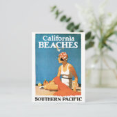 カリフォルニアビーチヴィンテージ旅行ポスター ポストカード (スタンド正面)