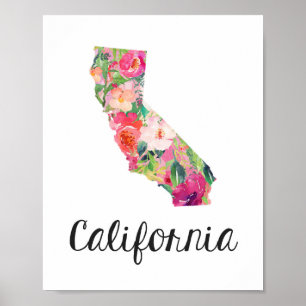 カリフォルニアプリント、フローラカリフォルニア地図ポスター ポスター