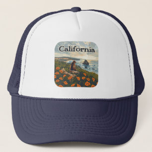 カリフォルニアベアポピスフラワーズコーストレトロ キャップ