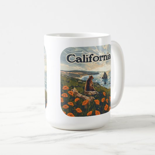 カリフォルニアベアポピスフラワーズコーストレトロ コーヒーマグカップ (正面右)