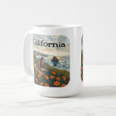 カリフォルニアベアポピスフラワーズコーストレトロ コーヒーマグカップ (正面左)