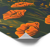 カリフォルニアベアポピスフラワーズコーストレトロ ポスター (角)