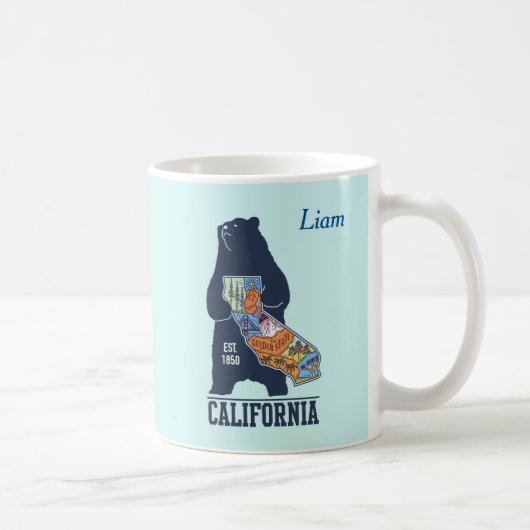 カリフォルニアベアーゴールデン州名前をカスタムする コーヒーマグカップ (右)