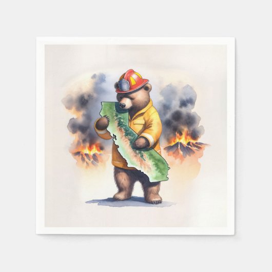 カリフォルニアベア消防士 スタンダードカクテルナプキン (正面)