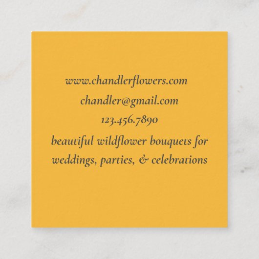 カリフォルニアポピズワイルドフラワーウォーター色オレンジ スクエア名刺 (裏面)