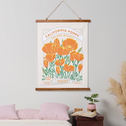 カリフォルニアポピーぶら下がったシードパケットのタペストリー 吊り下げ型タペストリー (寝室)