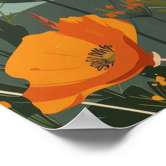 カリフォルニアポピーオリジナル抽象芸術アートポスター ポスター (角)