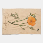 カリフォルニアポピーオレンジ植物野草 キッチンタオル (横)