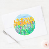 カリフォルニアポピーズパープルルピネスワイルドフラワー ラウンドシール (封筒)