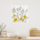 カリフォルニアポピーフラワーワイルドフラワースケッチ ポスター (キッチン)