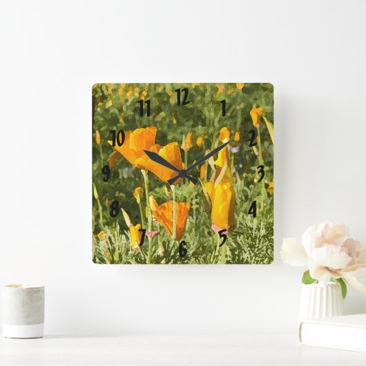 カリフォルニアポピー写真へのドライブラシ効果 スクエア壁時計 (ホーム)