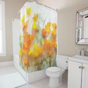 カリフォルニアポピー印象派アート シャワーカーテン