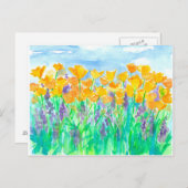 カリフォルニアポピー絵画ズ水彩色 ポストカード (正面/裏面)