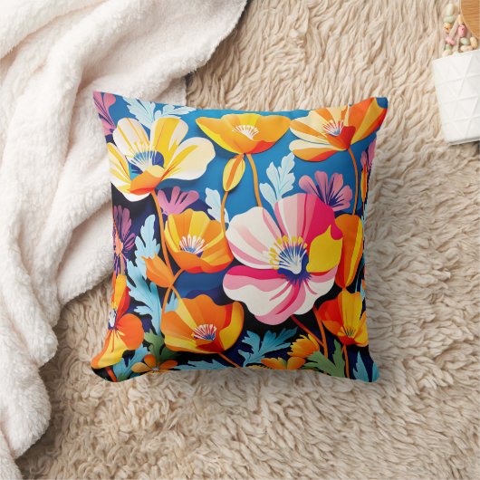 カリフォルニアポピー鮮やかズの花 クッション (ブランケット)