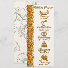 カリフォルニアポピー フローラル ウェディング プログラム カード