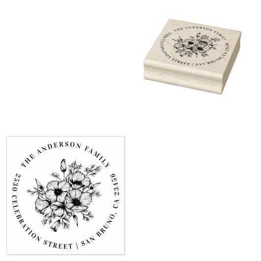 カリフォルニアポピー |名前をカスタムすると差出人住所 ラバースタンプ (押印)