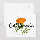 カリフォルニアポピーin a Circle, "California"文字 ポストカード (正面/裏面)