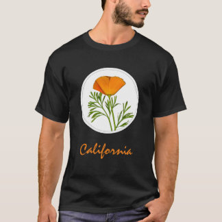カリフォルニアポピーin a Circle, "California"文字 Tシャツ