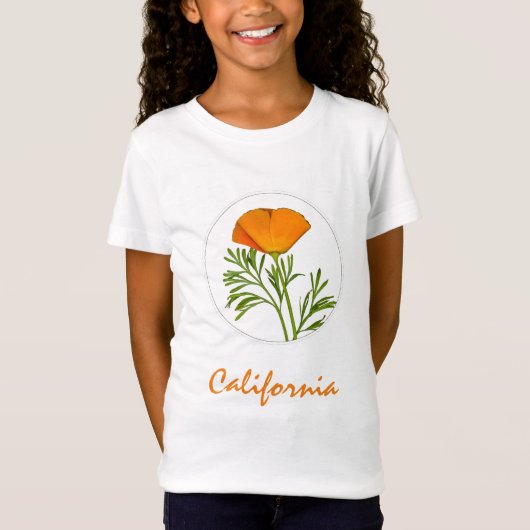 カリフォルニアポピーin a Circle, "California"文字 Tシャツ (正面)