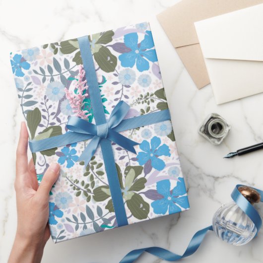 カリフォルニアメドウ（青/白） – ラッピング紙 ラッピングペーパー (ギフト)