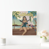 カリフォルニアモデルレトロ旅行ポスター スクエア壁時計 (ホーム)