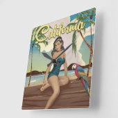 カリフォルニアモデルレトロ旅行ポスター スクエア壁時計 (傾斜)