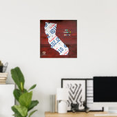 カリフォルニアライセンスプレートマッププリント ポスター (ホームオフィス)