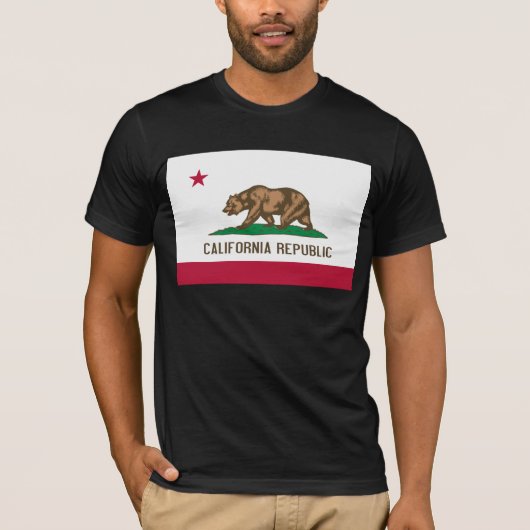 カリフォルニアリパブリック熊の国旗：カリゴールデン州 Tシャツ (正面)