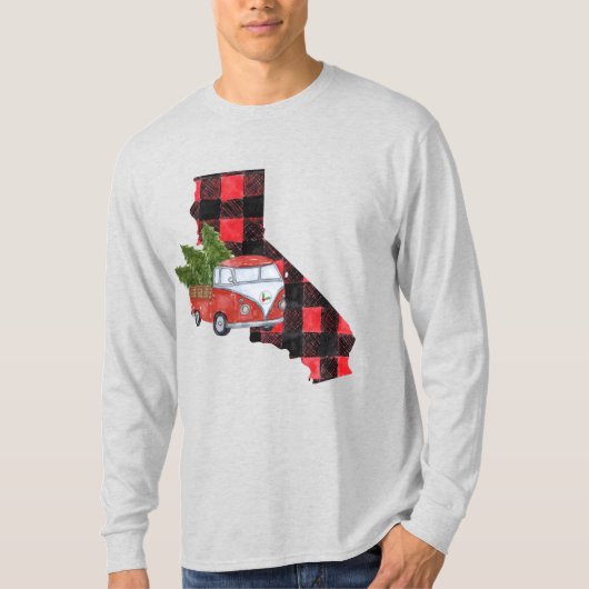 カリフォルニアレッドトラッククリスマスツリー長袖 Tシャツ (正面)