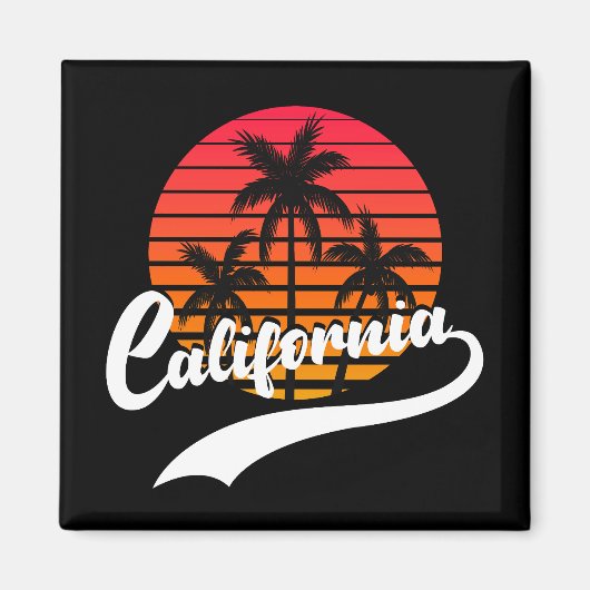 カリフォルニアレトロサンセットとパームツリーズマグネット マグネット (正面)