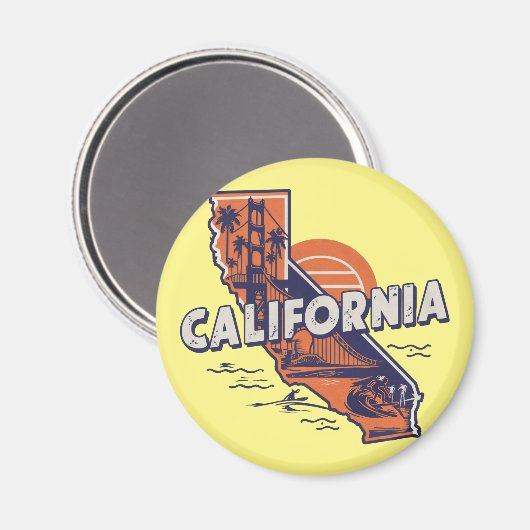 カリフォルニアレトロ州シルエット マグネット (正面/裏面)