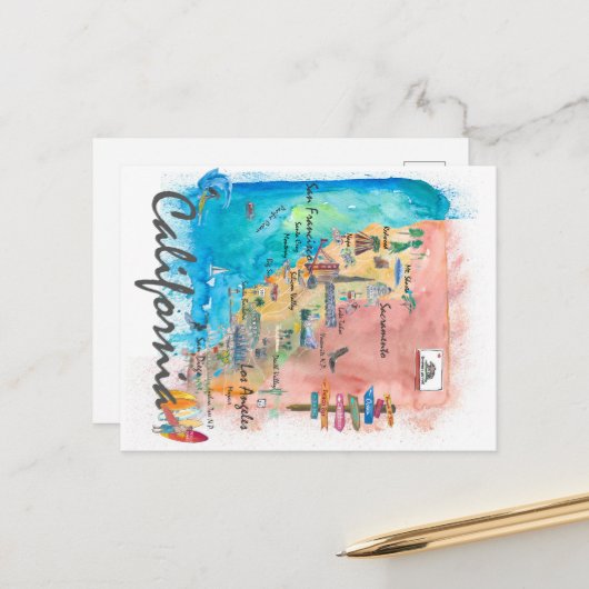 カリフォルニアレトロ旅行地図 シーズンポストカード (正面/裏面インサイチュ)