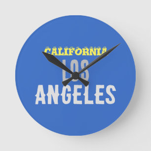 カリフォルニアロサンゼルスシティUSAレトロヴィンテージブルー ラウンド壁時計
