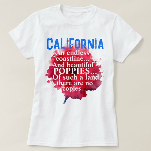 カリフォルニアロマンチックな美しいケシ愛国心 Tシャツ (デザイン正面)