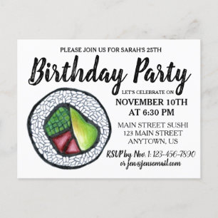 カリフォルニアロール 日本食 寿司 誕生日パーティー インビテーションポストカード