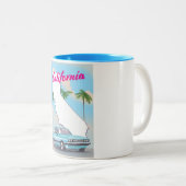 カリフォルニアヴィンテージスタイルバケーションポスター ツートーンマグカップ (正面右)