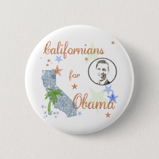 カリフォルニア人はオバマを支持 Button Democrats '08 缶バッジ (正面)