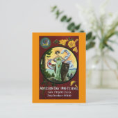 カリフォルニア入園日フェスティバルの女性とクマ ポストカード (スタンド正面)