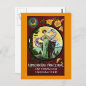 カリフォルニア入園日フェスティバルの女性とクマ ポストカード (正面/裏面)